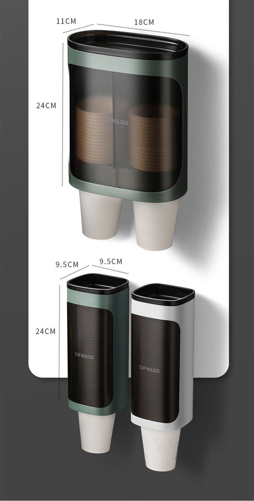 [19001541 ] 반투명 컵 디스펜서 1구 2구 부착식 종이컵홀더, 종이컵걸이 ,정수기 벽면 종이컵거치대