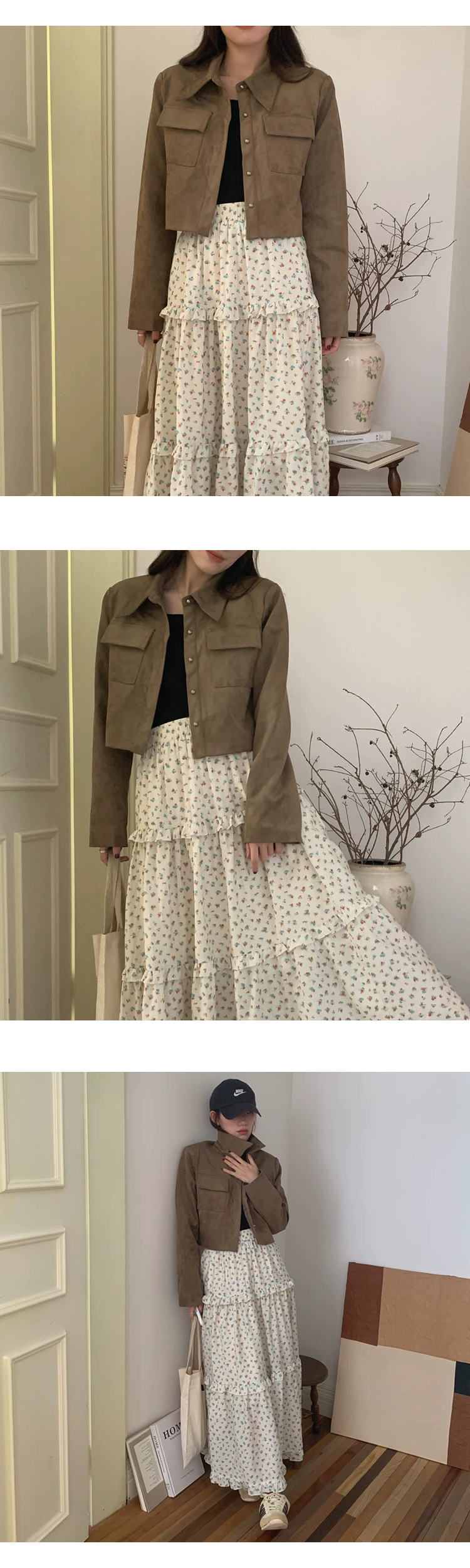 [ONN][JK334]스웨이드 크롭 자켓 베이지,블랙  카라넥 모던 프론트 버튼 오픈클로징 숏기장 롱다리 스웨이드 자켓