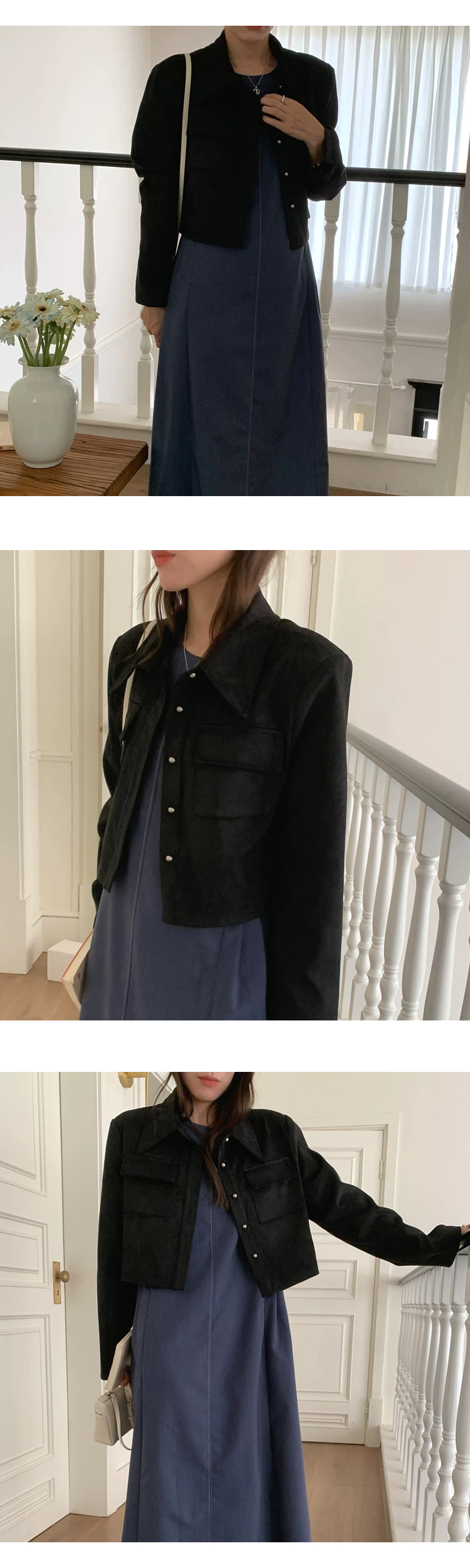 [ONN][JK334]스웨이드 크롭 자켓 베이지,블랙  카라넥 모던 프론트 버튼 오픈클로징 숏기장 롱다리 스웨이드 자켓