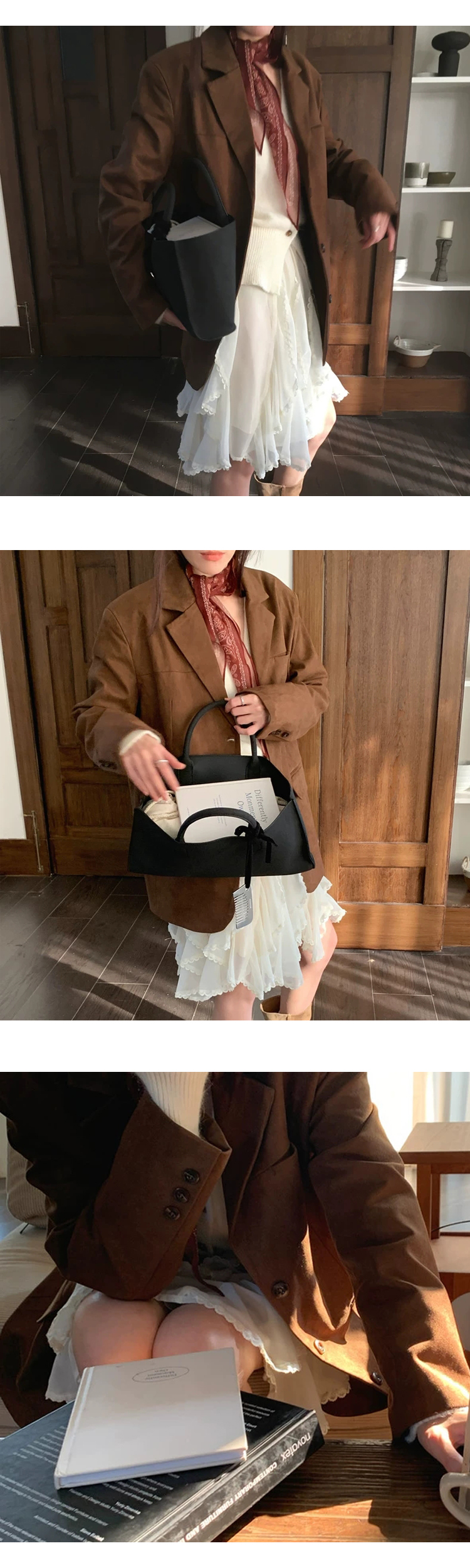 [ONN][JK339]테일러드 카라넥 스웨이드 오버핏 자켓 카멜,브라운 빅사이즈 프론트 버튼 체형커버