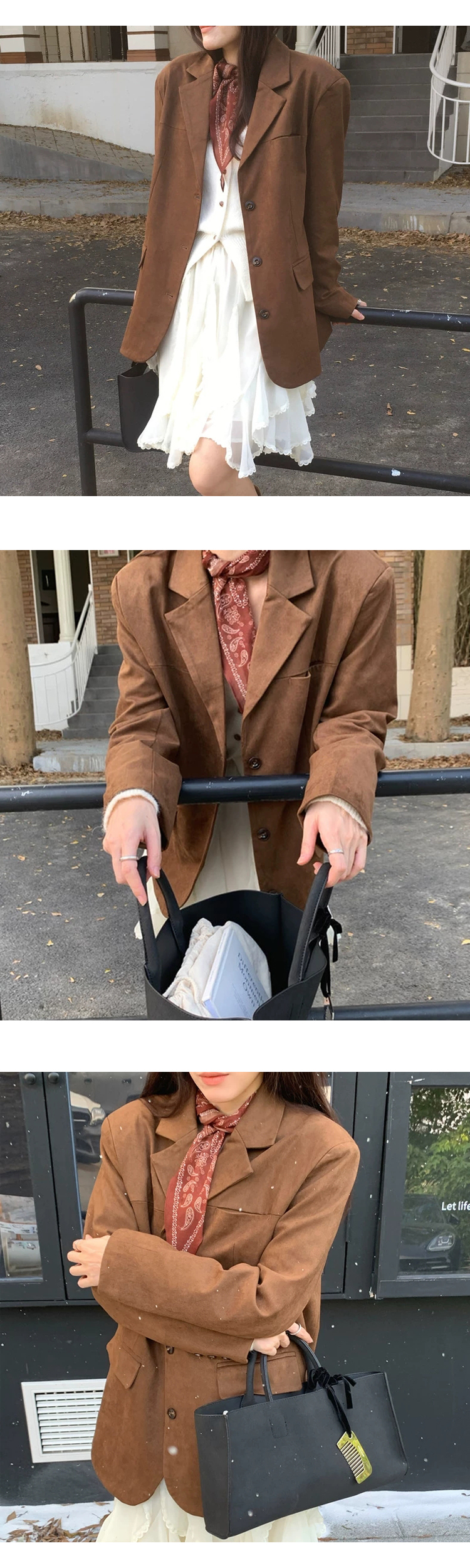 [ONN][JK339]테일러드 카라넥 스웨이드 오버핏 자켓 카멜,브라운 빅사이즈 프론트 버튼 체형커버