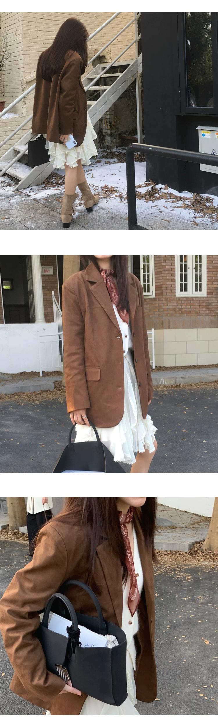 [ONN][JK339]테일러드 카라넥 스웨이드 오버핏 자켓 카멜,브라운 빅사이즈 프론트 버튼 체형커버