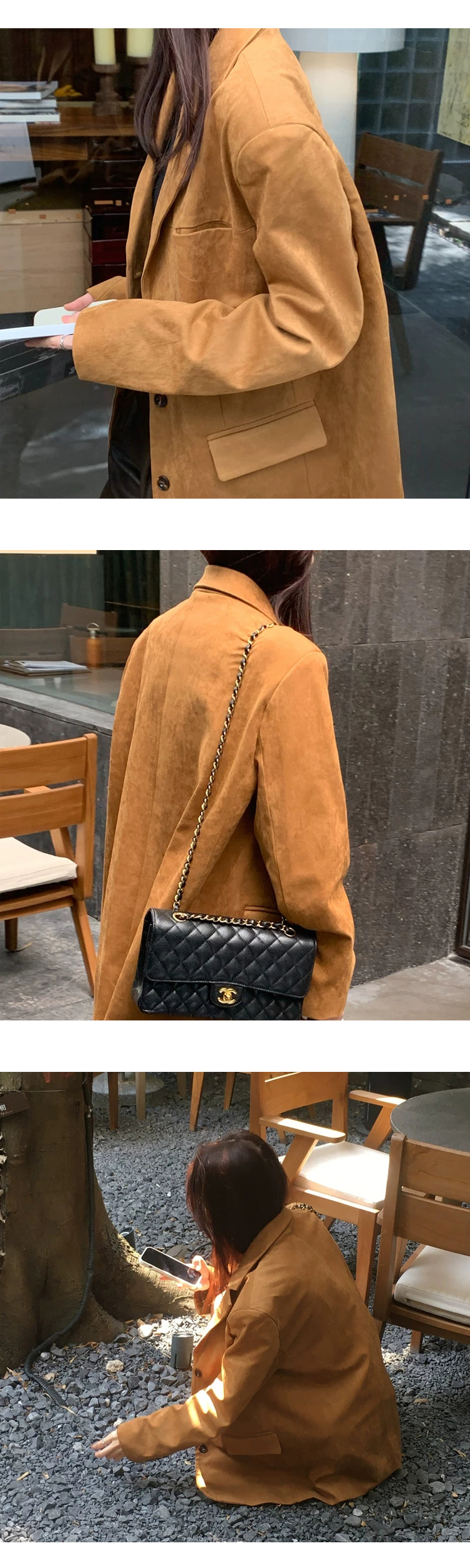 [ONN][JK339]테일러드 카라넥 스웨이드 오버핏 자켓 카멜,브라운 빅사이즈 프론트 버튼 체형커버