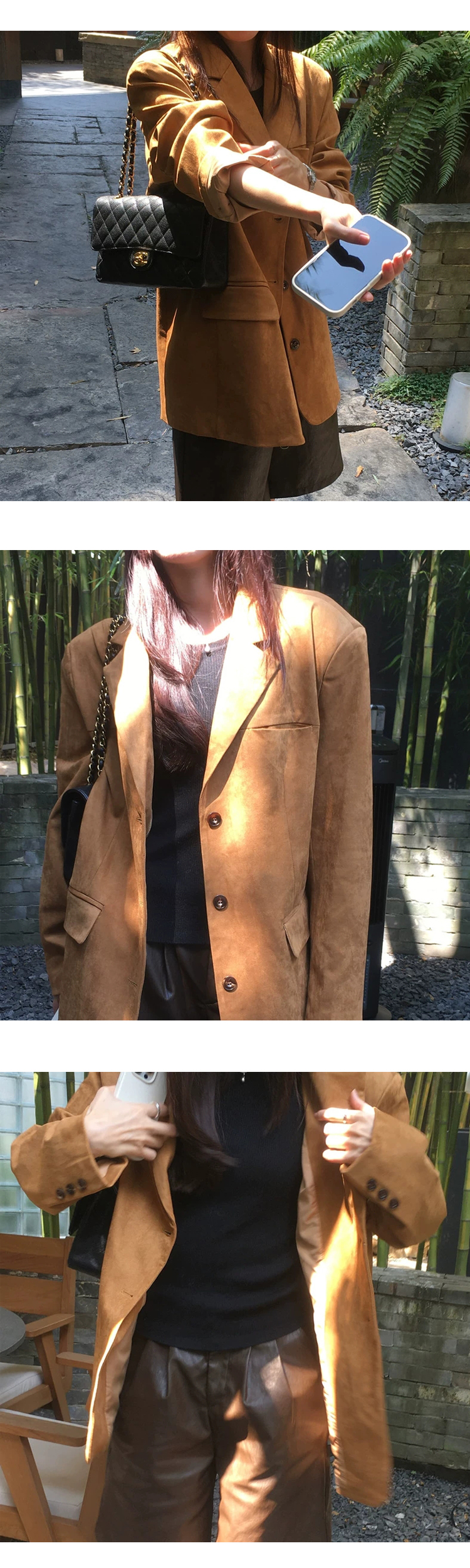 [ONN][JK339]테일러드 카라넥 스웨이드 오버핏 자켓 카멜,브라운 빅사이즈 프론트 버튼 체형커버