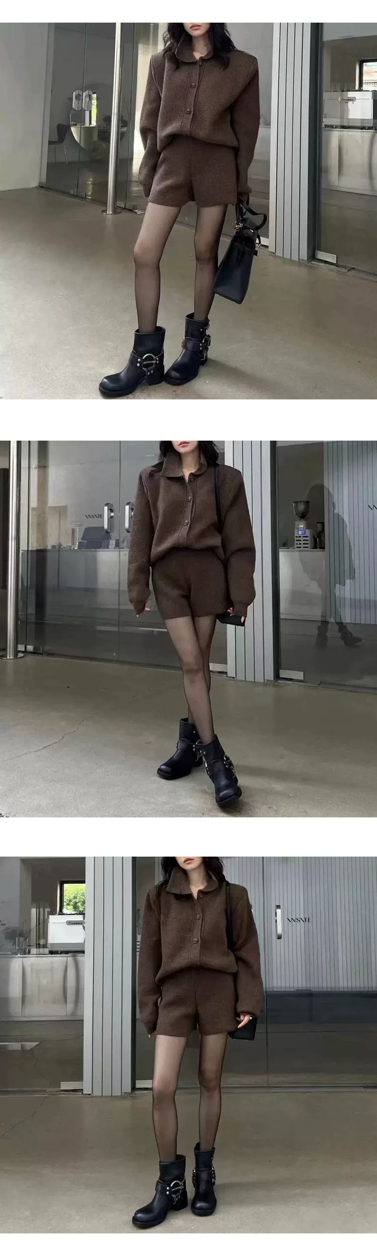 ONN [SET347](가디건+반바지)세트 제품 카라 가디건 반바지 투피스 꾸안꾸 카라넥 간절기 초겨울