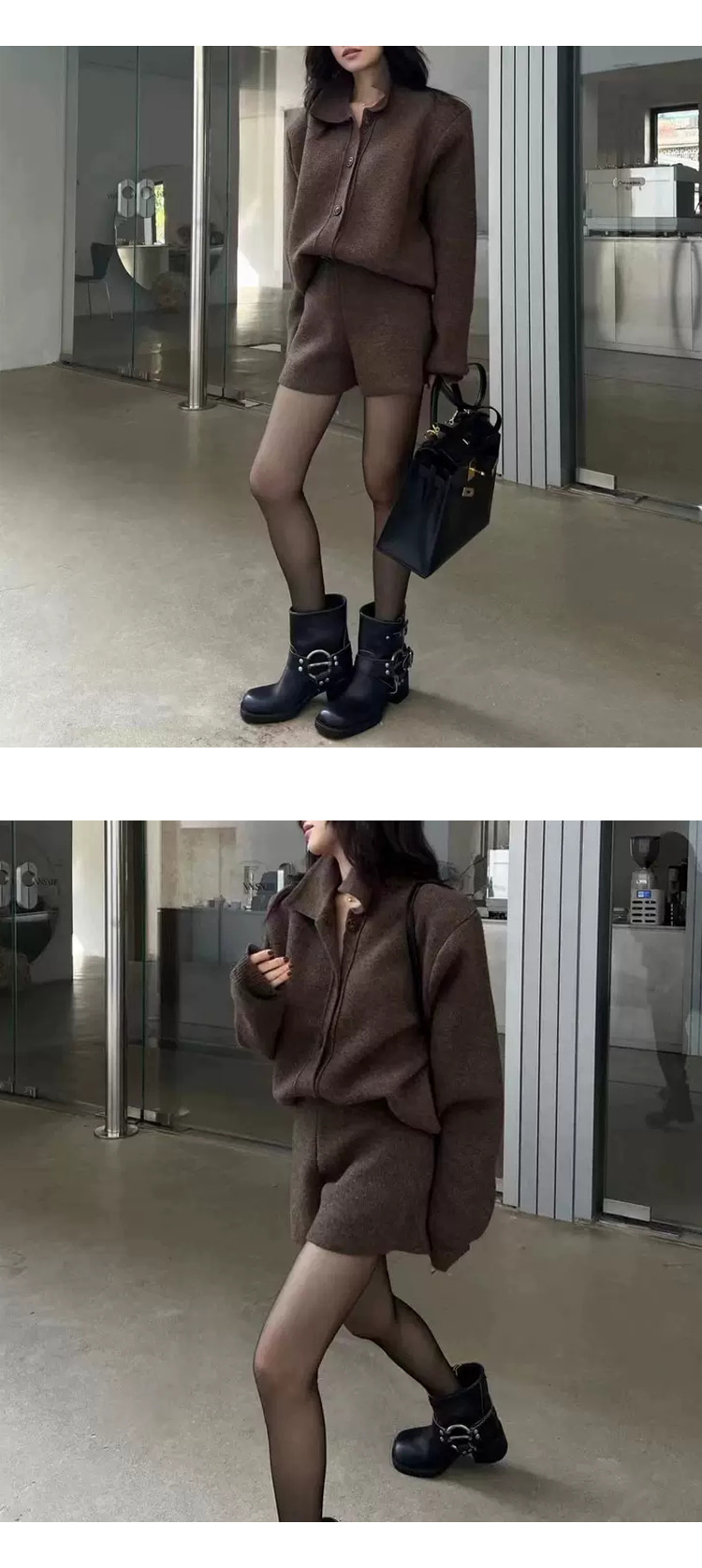 ONN [SET347](가디건+반바지)세트 제품 카라 가디건 반바지 투피스 꾸안꾸 카라넥 간절기 초겨울