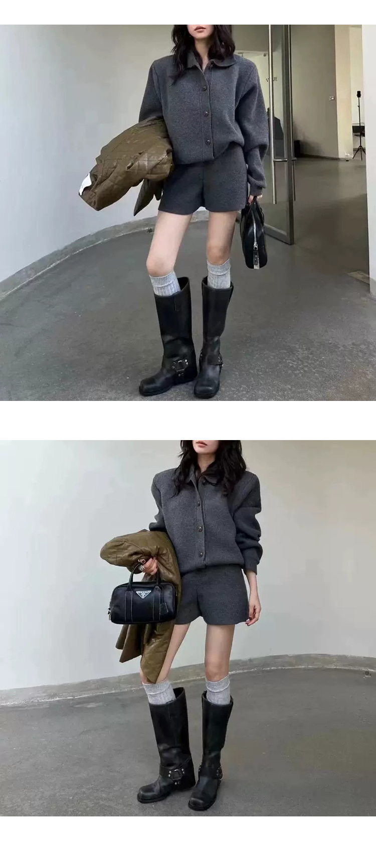 ONN [SET347](가디건+반바지)세트 제품 카라 가디건 반바지 투피스 꾸안꾸 카라넥 간절기 초겨울