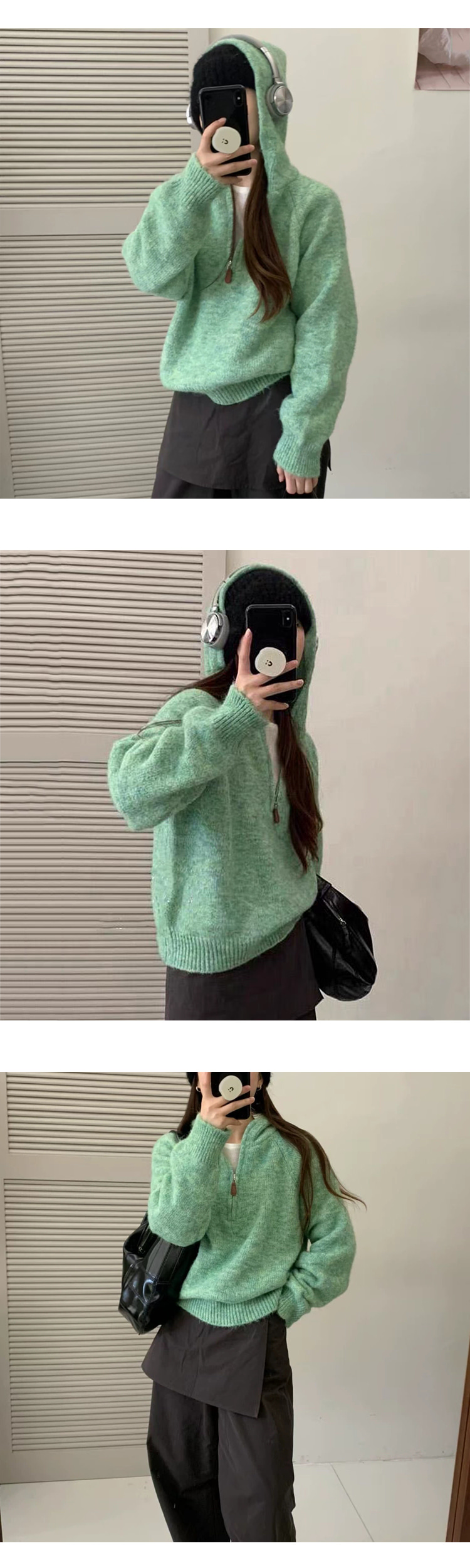 ONN [NT678] 후드넥 나그랑 소매 후드 반집업 니트 낙낙한 루즈핏 일상룩