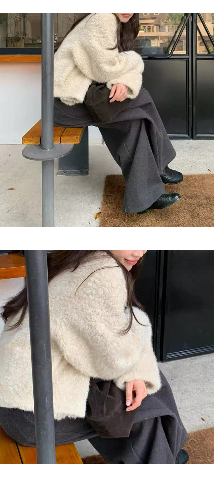 무료ONN/ [JK366] 노카라 라운드넥 양털 더블 크롭 자켓 뽀글이 자켓 