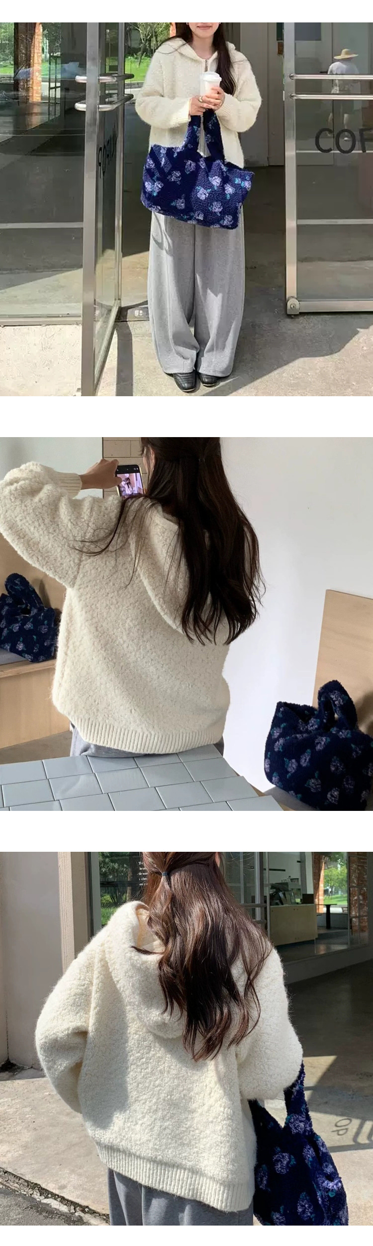 무료/ONN/[CD590] 귀여운 루즈핏 겨울 뽀글이 후드 집업 가디건 아이보리 네이비 