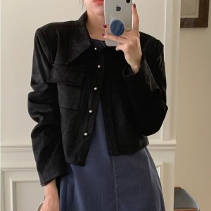 [ONN][JK334]스웨이드 크롭 자켓 베이지,블랙  카라넥 모던 프론트 버튼 오픈클로징 숏기장 롱다리 스웨이드 자켓