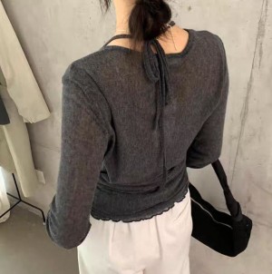 [ONN][NT672]스트링 홀터넥 나시 라운드 니트 세트 구성 꾸안꾸룩 러블리룩 아이보리 카키 먹색 신축성