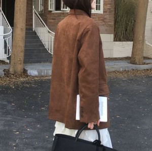 [ONN][JK339]테일러드 카라넥 스웨이드 오버핏 자켓 카멜,브라운 빅사이즈 프론트 버튼 체형커버