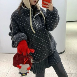 ONN[T360]하트 도트 뽀글이 아노락 티셔츠 오버핏 체형커버 겨울 맨투맨 티셔츠 