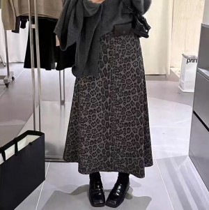 ONN [SK248]가을 겨울 레오파드 패턴 호피 롱 스커트 플레어 스커트 