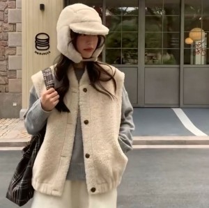 무료ONN/[VT121]노카라넥 (조끼+모자)양털 무스탕 조끼 모자 세트 뽀글이 조끼세트 