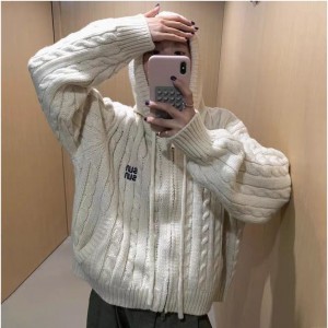 무료 ONN/[CD581] 후드넥 오버핏 레터링 꽈배기 후드 가디건 