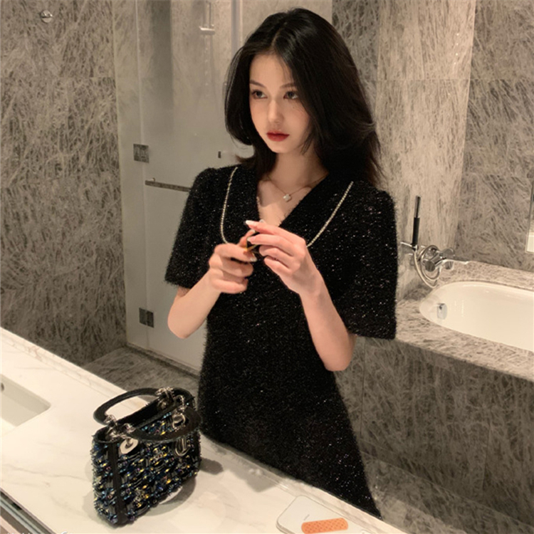 [ONN / [OPS781] 트윙클 큐빅 카라 미니 원피스/세련된/니트/정장 /모임룩/감성핏/슬림핏