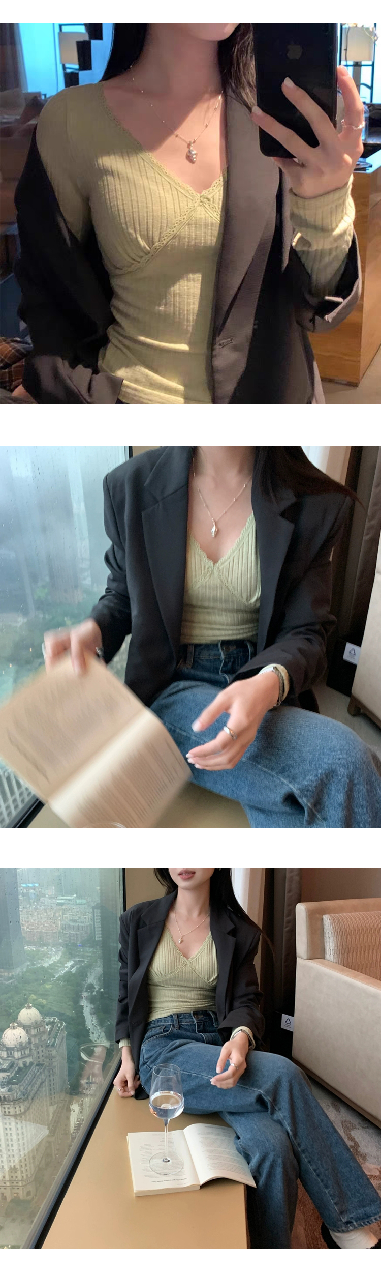 [ONN/ [T299]레이스 골지 티셔츠/루즈핏/군살커버/프리미엄 소재/데일리/필수템/소프트한/긴소매