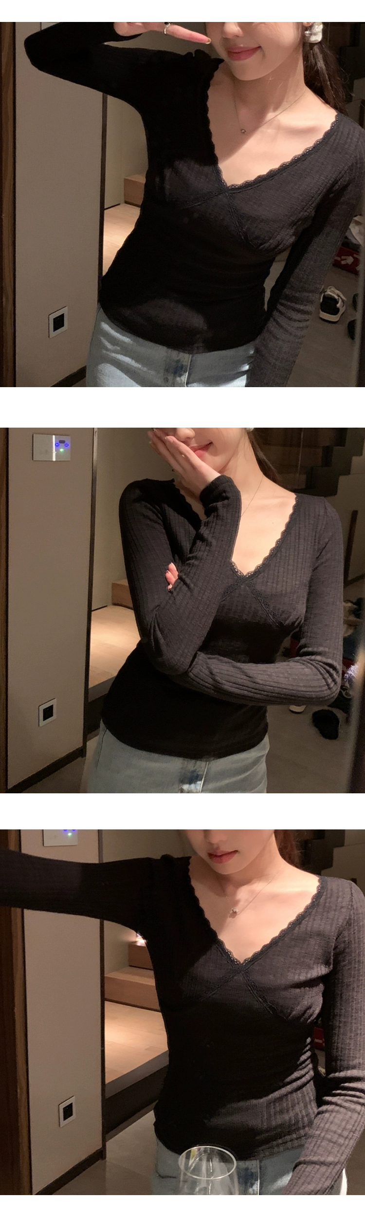[ONN/ [T299]레이스 골지 티셔츠/루즈핏/군살커버/프리미엄 소재/데일리/필수템/소프트한/긴소매