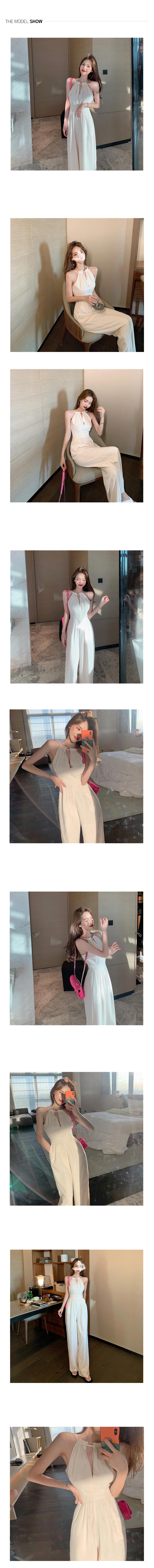 무료  [제이스]P0000BSA 서스펜더 와이드 점프슈트 앞트임 섹시룩 뒤지퍼 셔링 넥 라운드 끈 나시 롱팬츠