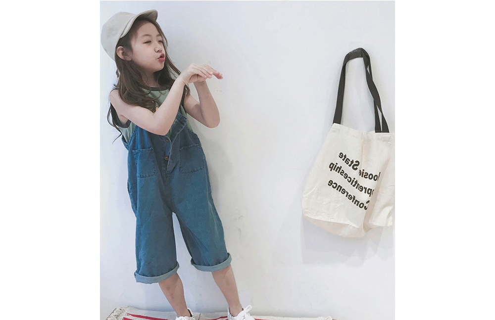 [DOO/ 10377781 단추 롤업 멜빵바지 어린이 여자 아이 청바지 편한바지 통바지 사이즈 다양  