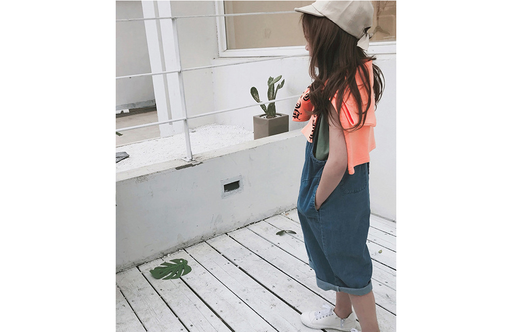 [DOO/ 10377781 단추 롤업 멜빵바지 어린이 여자 아이 청바지 편한바지 통바지 사이즈 다양  