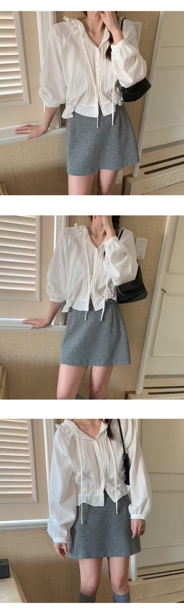 무료 [ONN/[BL621]후드 스트링 블라우스 펀칭 레이스 프릴 디테일 후드넥 스트링 끈 데이트룩 캠퍼스룩