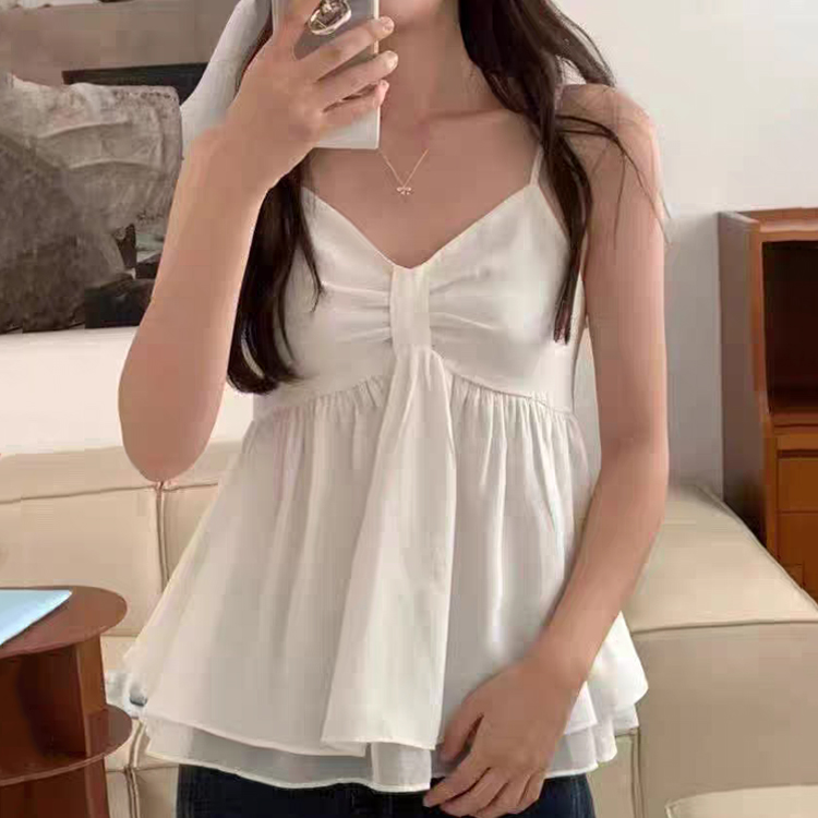 무료 [ONN/ [BL622]뷔스티에 셔링 나시 블라우스 이너웨어 브이넥 끈나시 플레어 밑단 헤어밴드 세트 