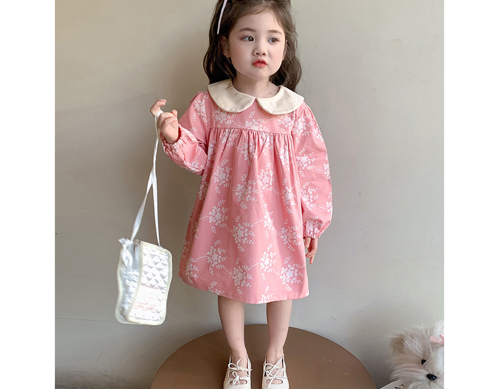 [DOO/55300286 흰카라 꽃패턴 원피스 여아 드레스 귀여운 라운드 편한 치마 고급 재질 예쁜 드레스