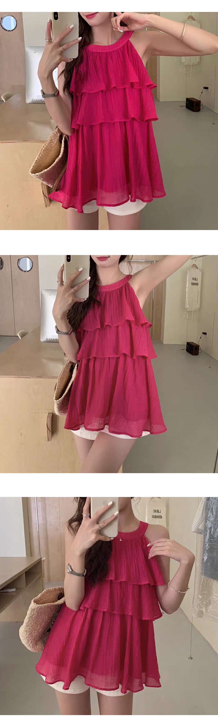 [ONN/ [BL600]캉캉 홀터넥 나시 블라우스 주름 프릴 러블리 민소매 바캉스룩 나들이룩 데이트룩 페미닌룩
