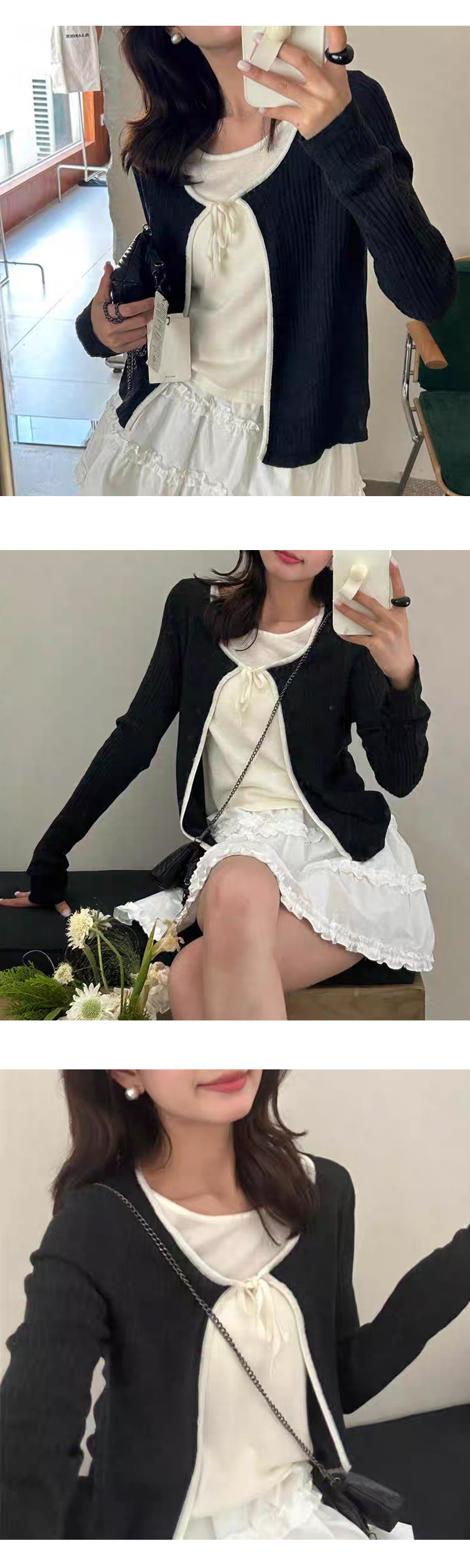[ONN/ [CD554]나시 레이어드 스트링 가디건 라운드넥 여성스러운 레이어드 숏기장 나시+가디건 세트 