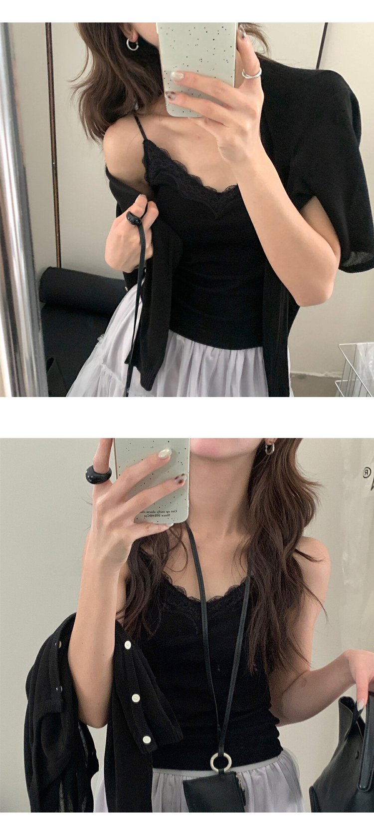 ONN/ [T337]레이스 캡내장 끈나시 브라 포함 브이넥 러블리 이너웨어 민소매 레이어드 러블리룩