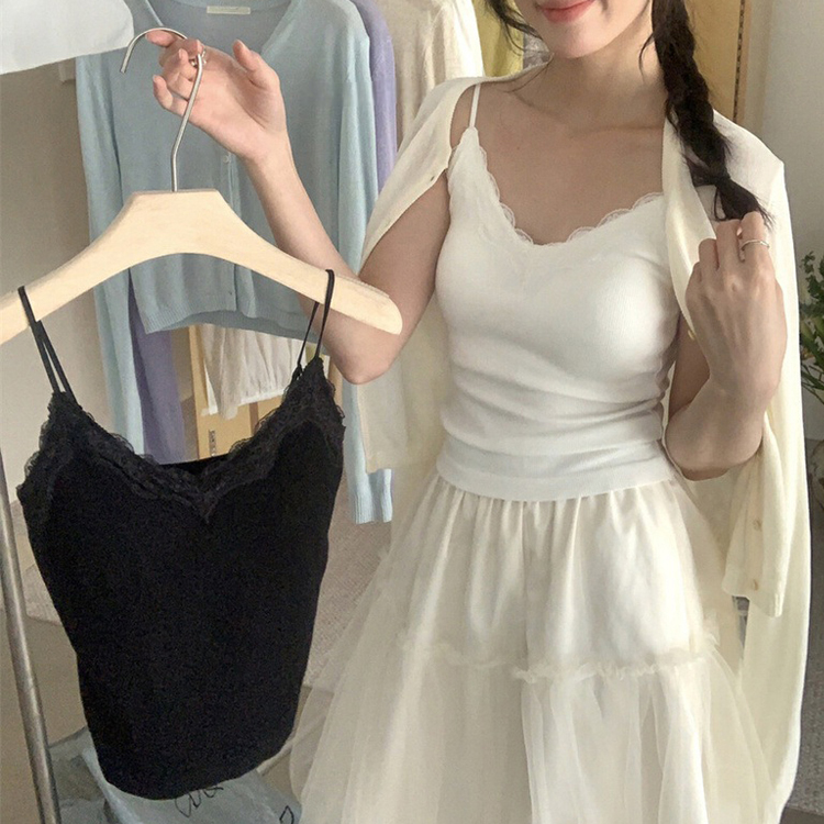 ONN/ [T337]레이스 캡내장 끈나시 브라 포함 브이넥 러블리 이너웨어 민소매 레이어드 러블리룩