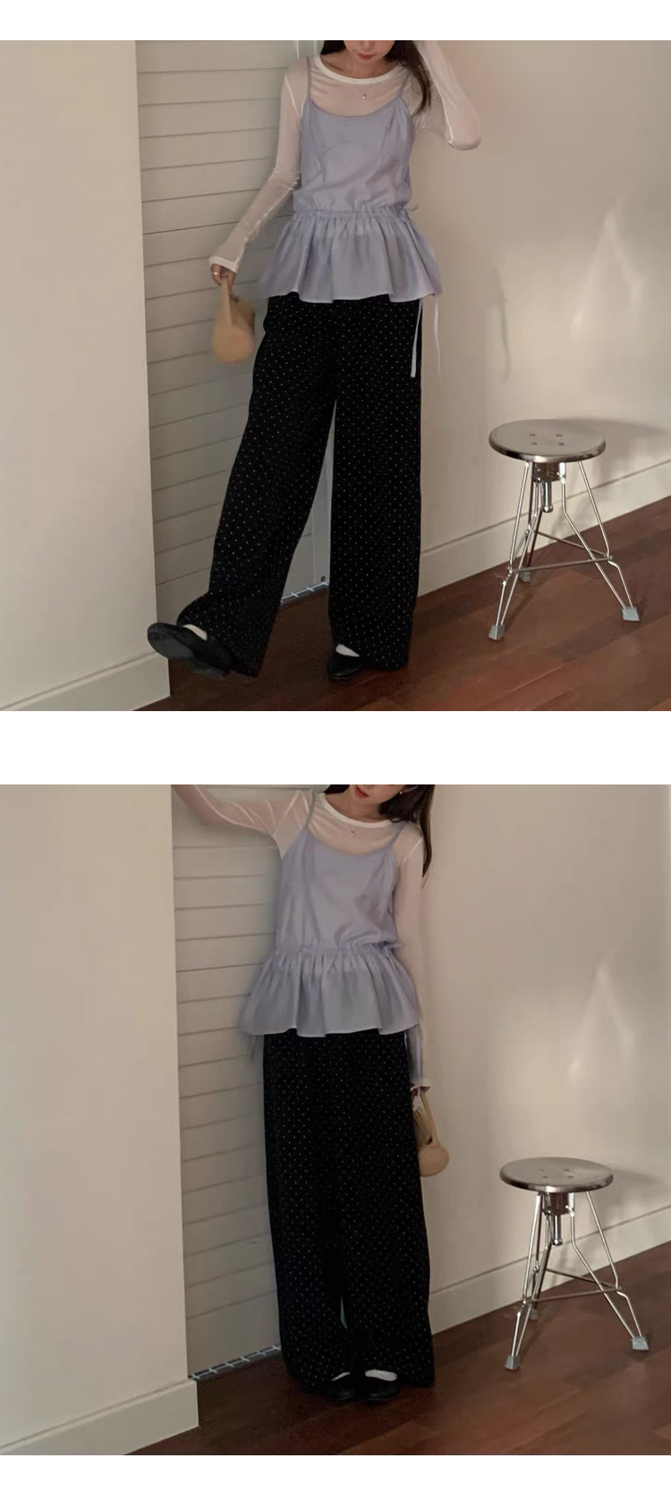 ONN/ [BL624]허리 스트링 나시 블라우스 허리끈 루즈핏 레이어드 플레어 밑단 여름 시스루룩 끈나시