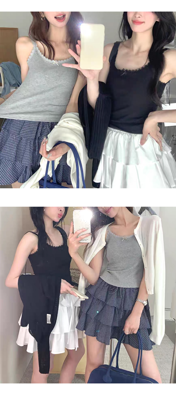 ONN/ [T337]레이스 리본 캡내장 끈나시 러블리 리본  브라캡 이너웨어 민소매 티셔츠 레이어드 이너템 스판