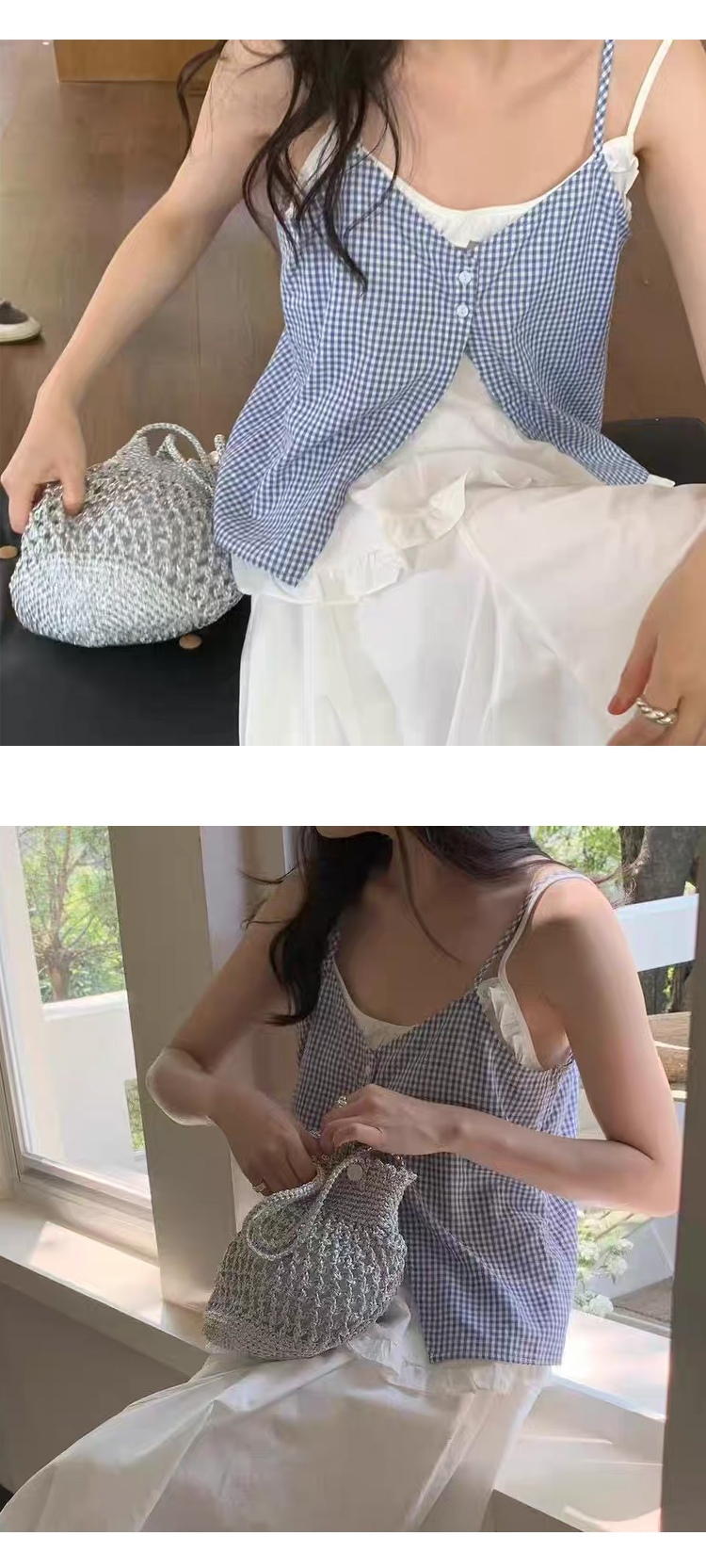 [ONN/ [BL626]레이어드 뷔스티에 나시 블라우스 레이어드 나시 끈 브이넥 앞 단추 코디룩 체형커버 여름 블라우스