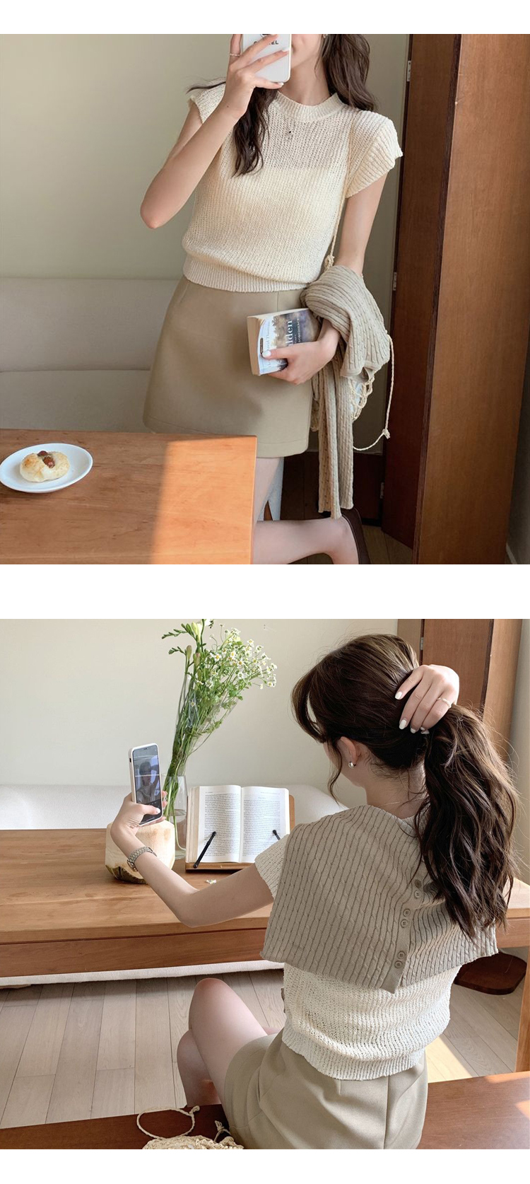 ONN[NT441] 여름 라운드넥 파스텔 크롭 니트 모던룩 화이트 크림 핑크 소라 연두 색상다양 여성스런 반목 셔츠