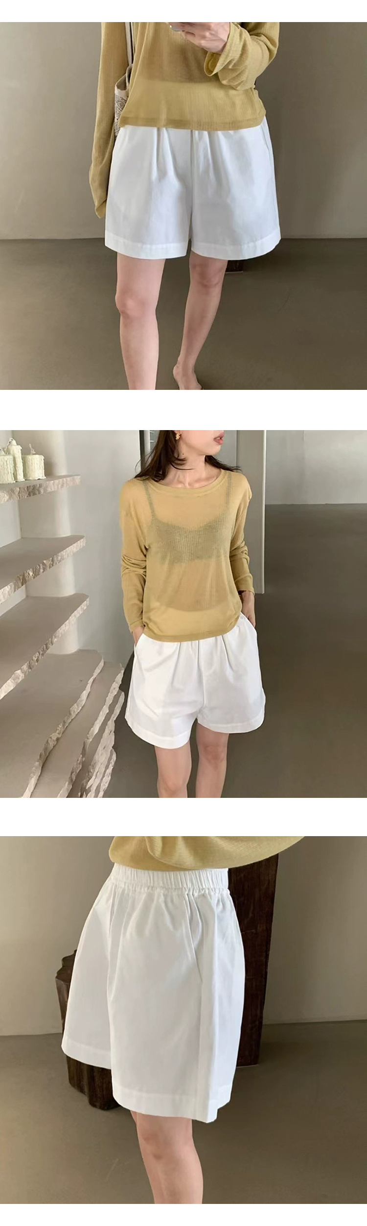 [ONN][PT273]와이드 밴딩 숏팬츠 모임룩 친구 커플 바지 3부 반바지 바캉스룩 아이보리 민트 네이비 옐로우 바이올렛