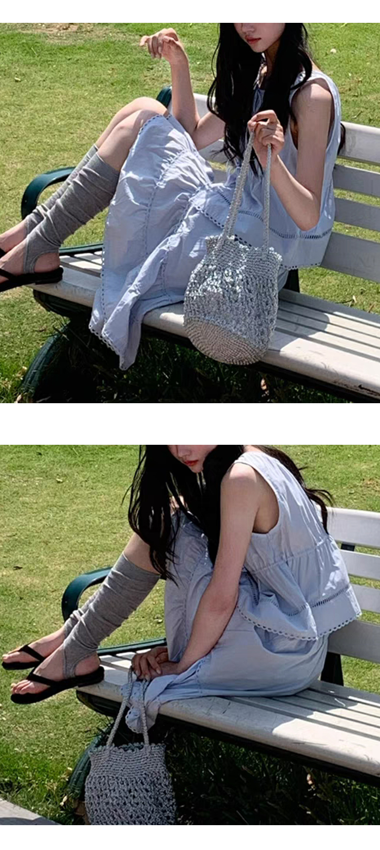 무료_ONN[SET336]린넨 레이스 나시 블라우스 미디 스커트 투피스 다리가 길어 보이는 스타일 데이트룩 아이보리 소라
