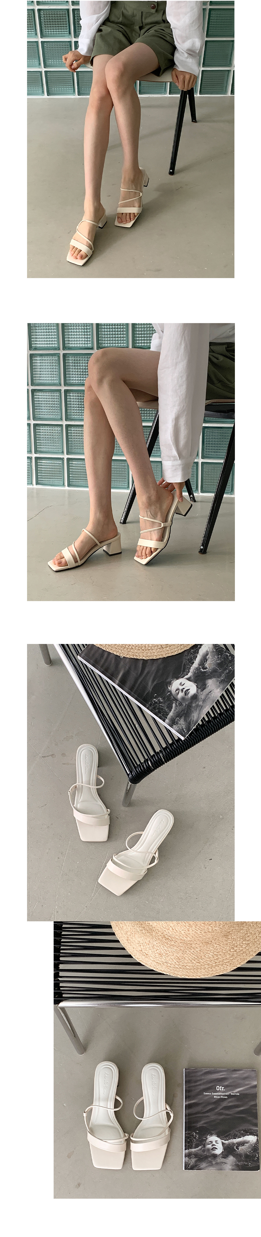 [LUC]  IM.4000 (3color) 깔끔한 여성 샌들 사선 스트랩 통굽뮬(6cm) 블랙 화이트 브라운 225~250