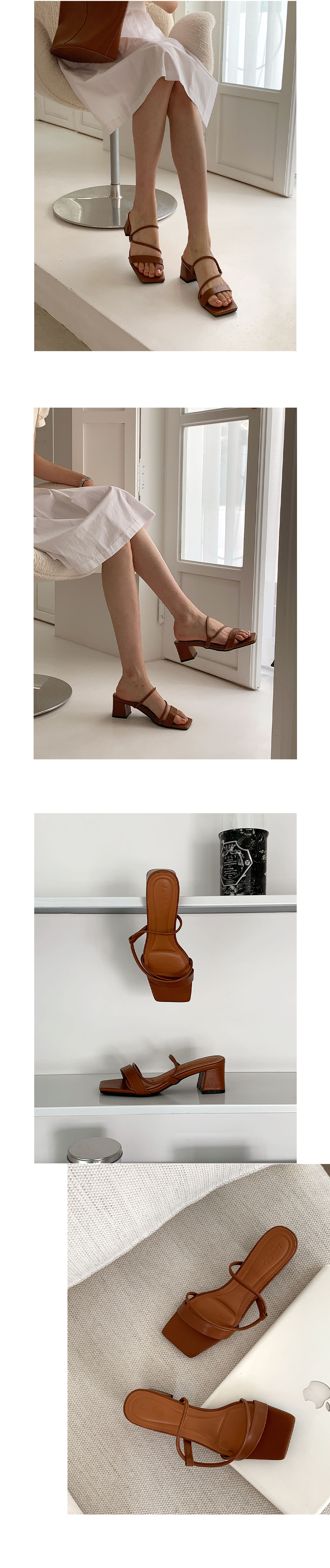[LUC]  IM.4000 (3color) 깔끔한 여성 샌들 사선 스트랩 통굽뮬(6cm) 블랙 화이트 브라운 225~250