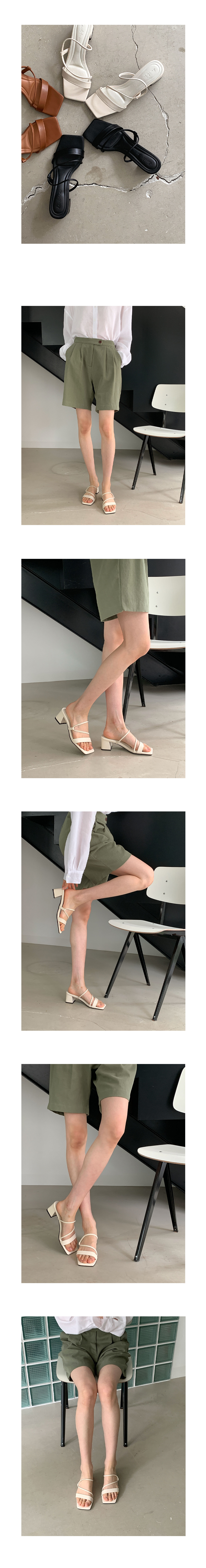 [LUC]  IM.4000 (3color) 깔끔한 여성 샌들 사선 스트랩 통굽뮬(6cm) 블랙 화이트 브라운 225~250