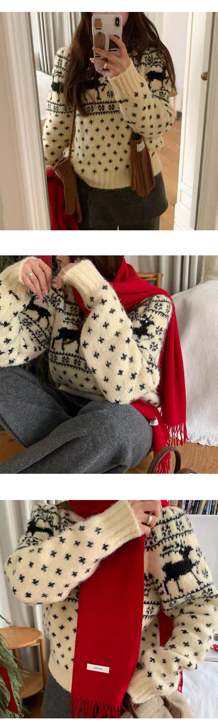 ONN [NT706] 겨울 라운드넥 사슴 노르딕 울 니트