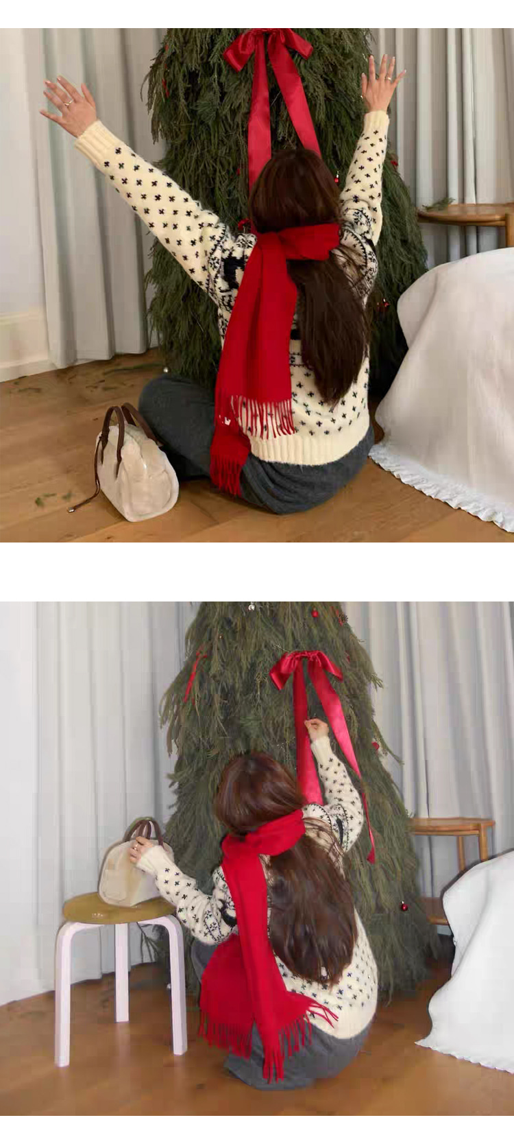 ONN [NT706] 겨울 라운드넥 사슴 노르딕 울 니트