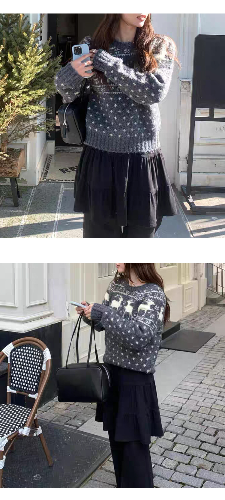 ONN [NT706] 겨울 라운드넥 사슴 노르딕 울 니트