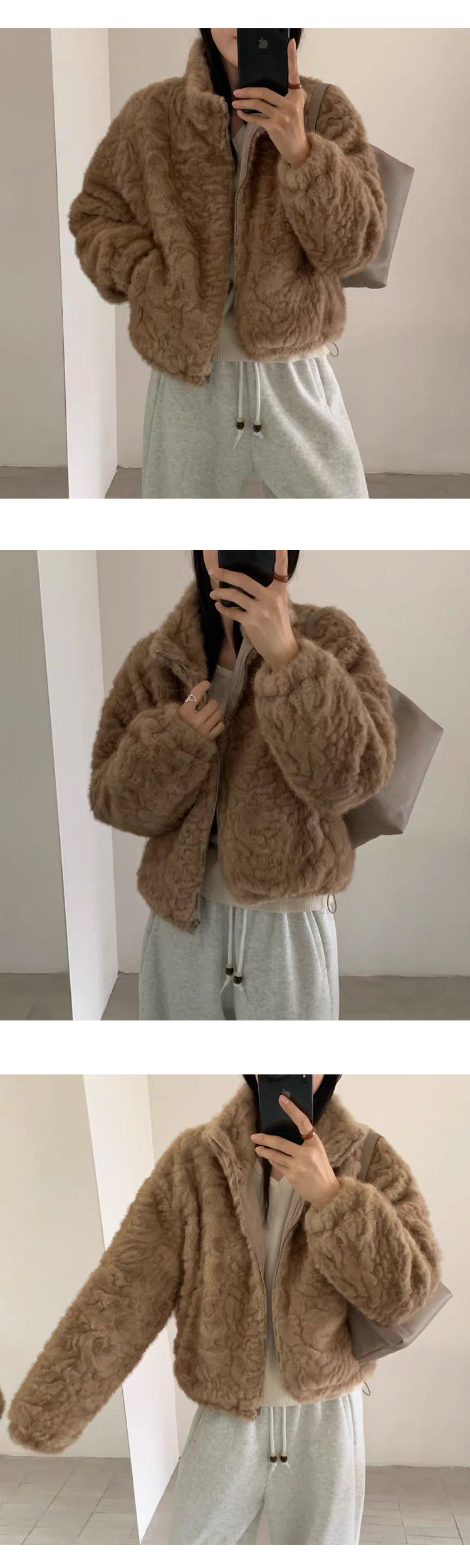 무료ONN [JP172] 루즈핏 숏 에코퍼 하이넥 집업 점퍼