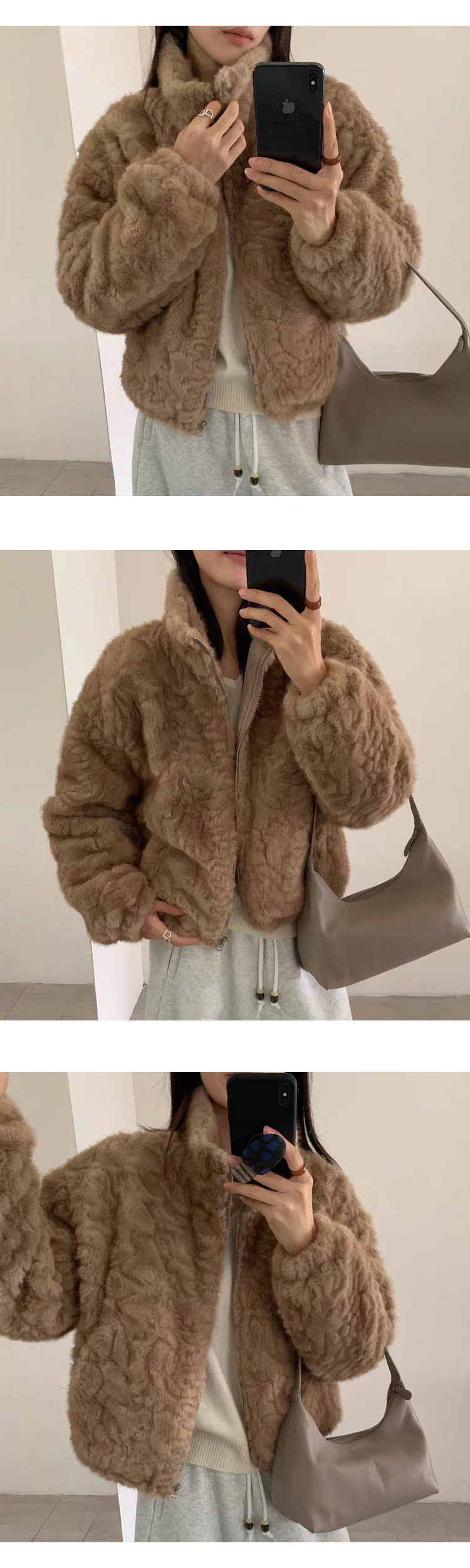 무료ONN [JP172] 루즈핏 숏 에코퍼 하이넥 집업 점퍼