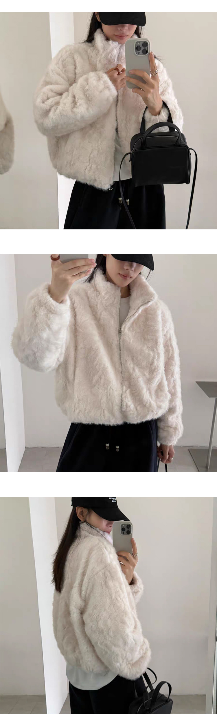 무료ONN [JP172] 루즈핏 숏 에코퍼 하이넥 집업 점퍼