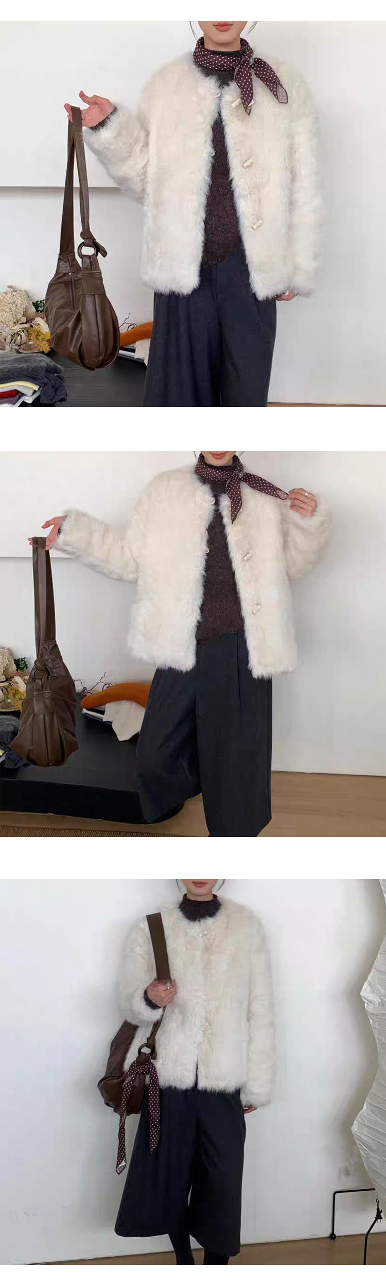 무료ONN[JK377] 페이크퍼 떡볶이 자켓 라운드넥 모던스타일 윈터 아우터